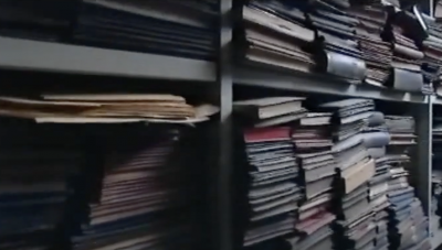 Books in a bookcase.